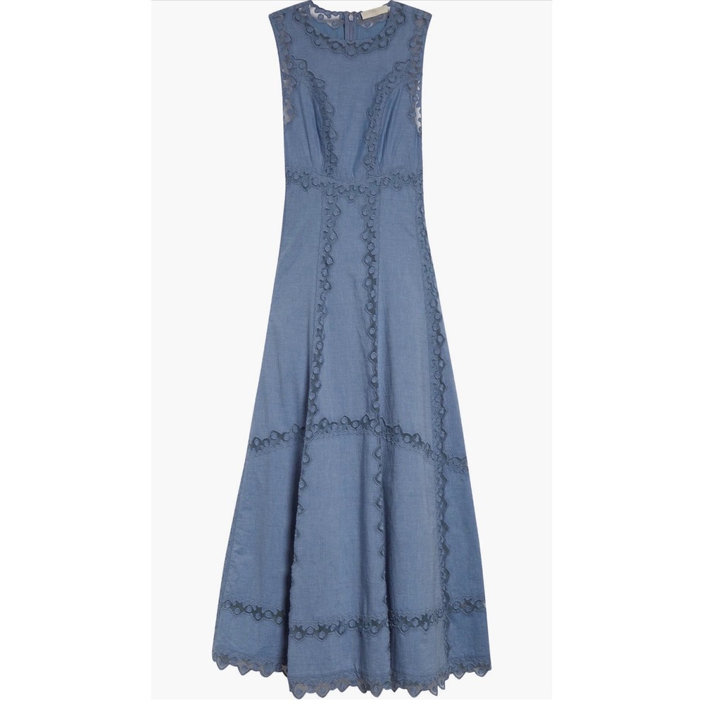 Ulla Johnson Anela Blue Cotton Eyelet Lace Midi Dress Size 8 Cottagecore Prairie
